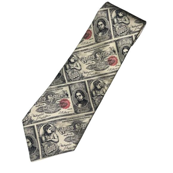 100% Silk Mens Tie by Museum Artifacts Money Theme Currency Handmade - Picture 8 of 8